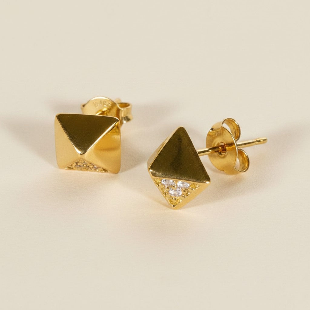 18k Gold Filled Pyramid CZ Stud Earrings | Bold & Playful Style