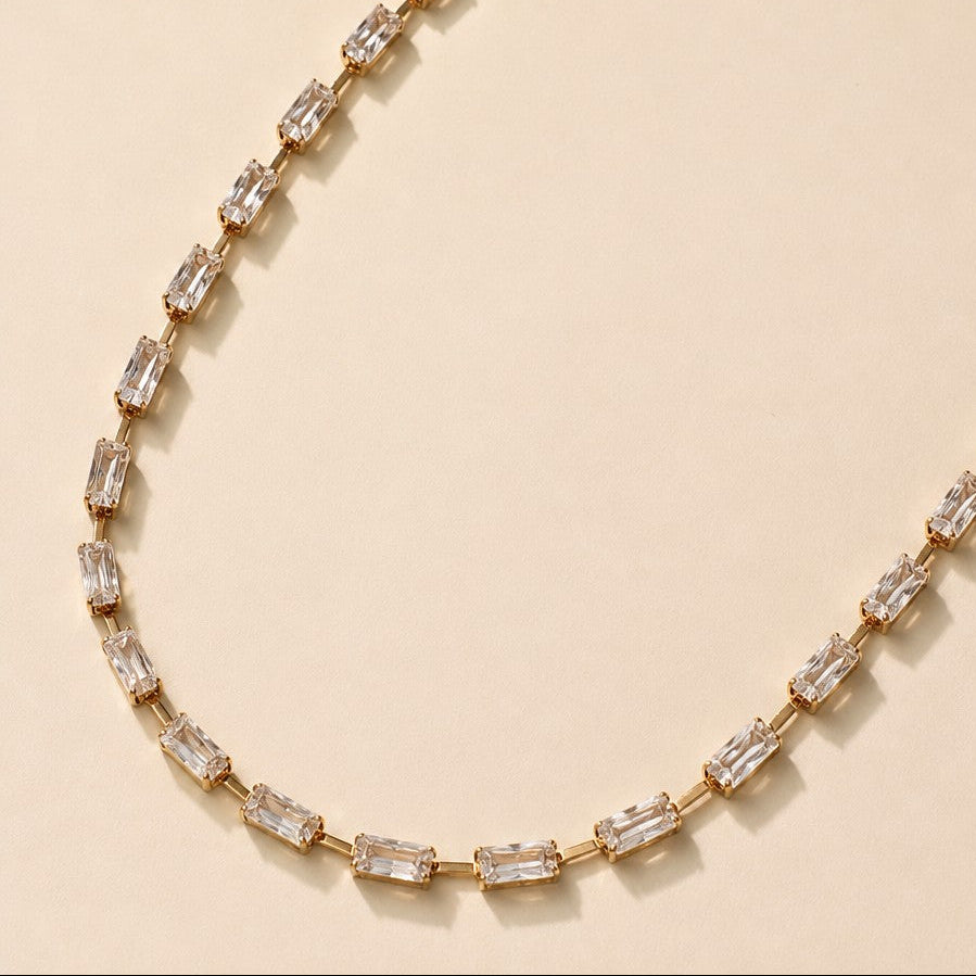 18k Gold Filled Sideways CZ Baguette Choker | Dainty Statement, Effortless Style