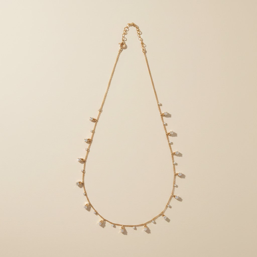 ✨ 18k Gold Filled Alternating CZ Station Necklace — Fixed Sparkle. Dangling Sparkle. The Most Animated Necklace at the Collarbone