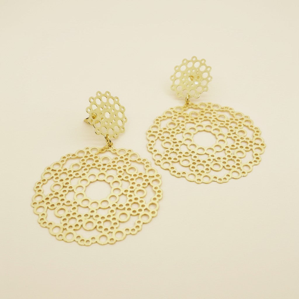 18k Gold Filled Redondo Renda Earrings | Round Lace-Inspired Texture