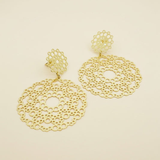 18k Gold Filled Redondo Renda Earrings | Round Lace-Inspired Texture