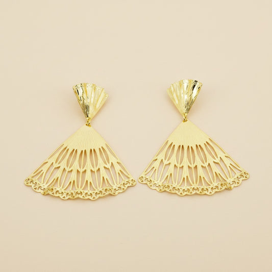 18k Gold Filled Waved Sunshine Abanico Earrings | Fan-Inspired Radiance