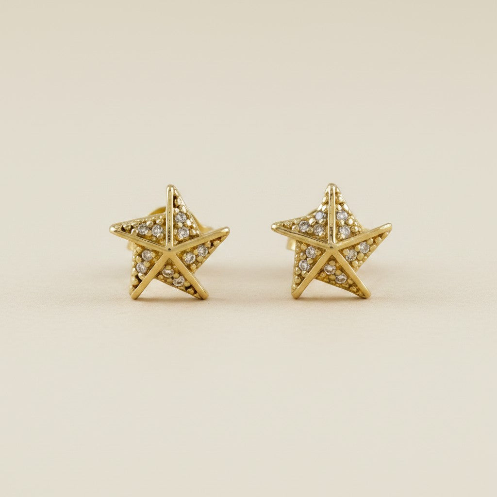 18k Gold Filled Stella a Mulinello CZ Stud Earrings | Italian-Inspired Celestial Style