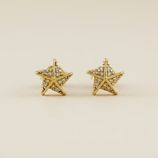 18k Gold Filled Stella a Mulinello CZ Stud Earrings | Italian-Inspired Celestial Style