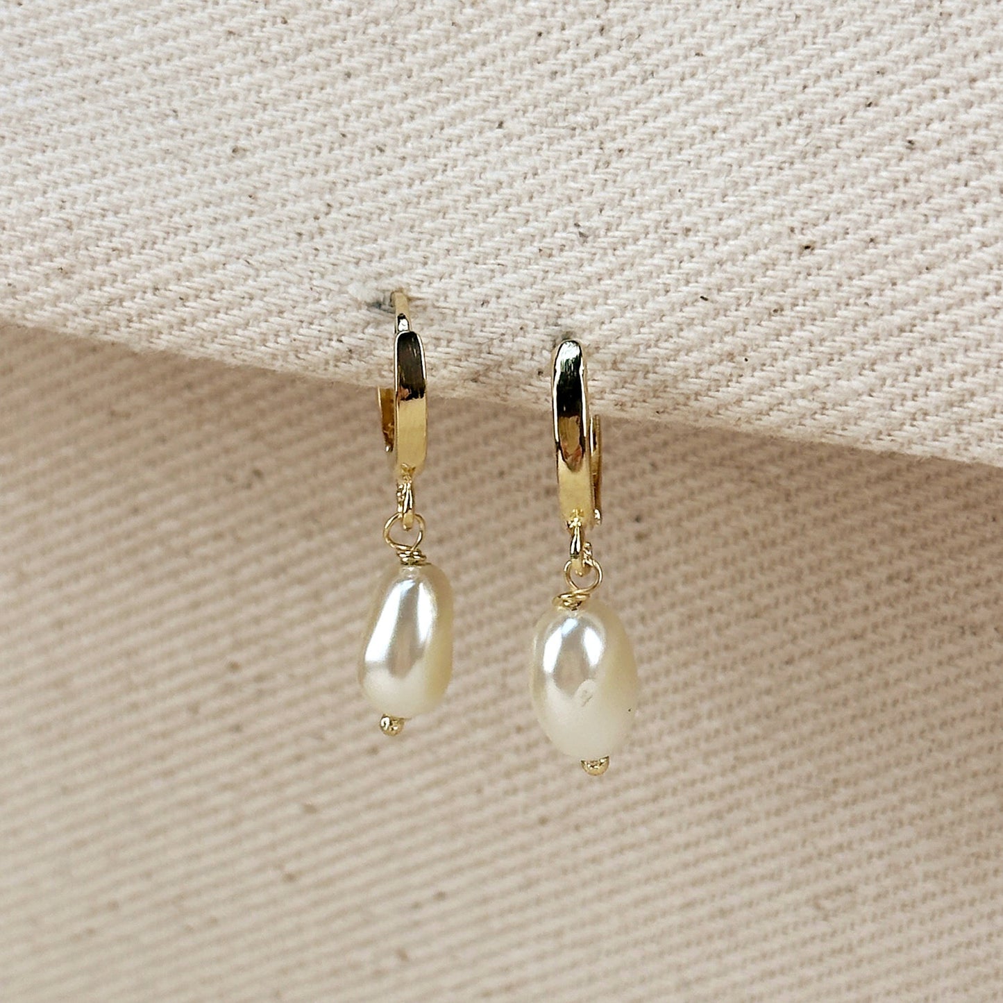 18k Gold Filled Drop Baroque Pearl Hoop Earrings