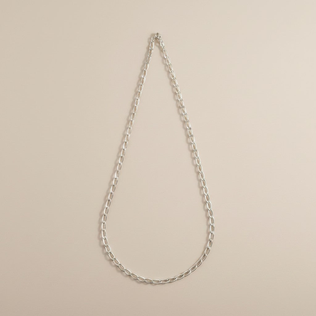 ⛓️ Sterling Silver Flat Elongated Curb Chain — The Foundation Piece Every Collection Needs