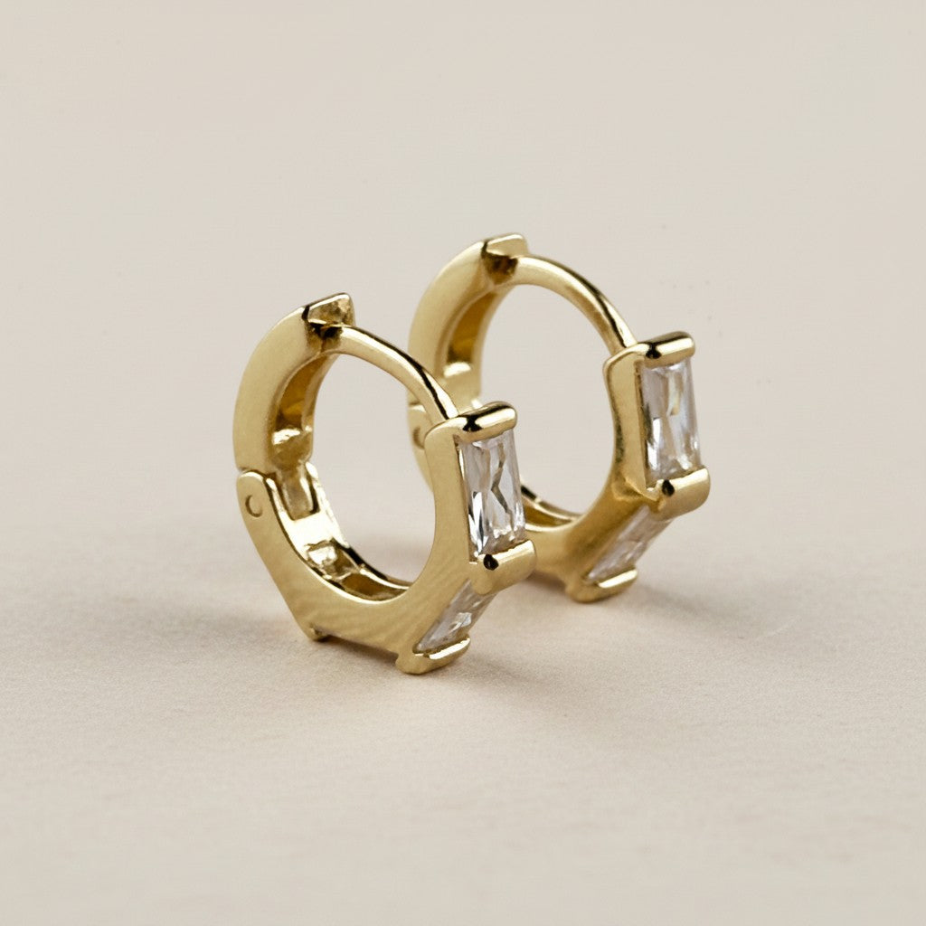18k Gold Filled Baguette CZ Clicker Hoop Earrings — One Elegant Shape. Three Brilliant Personalities