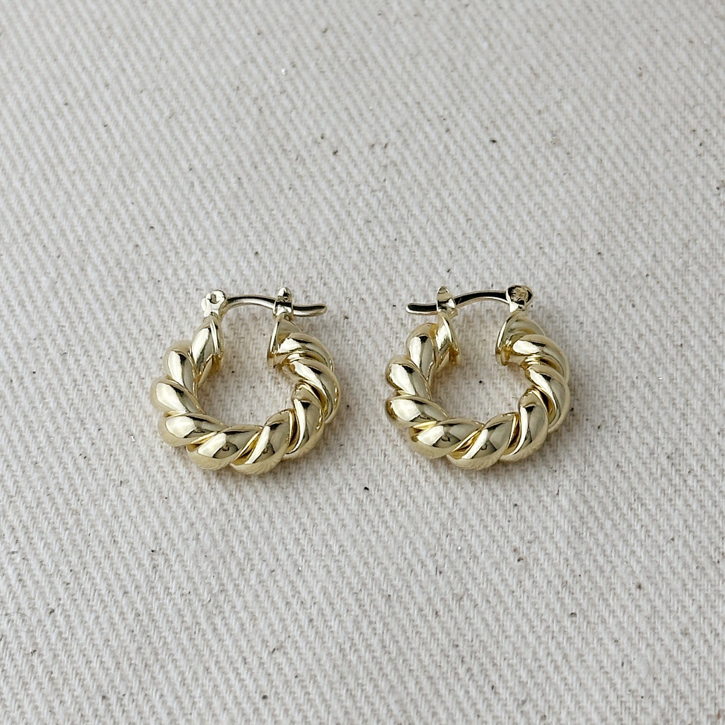 18k Gold Filled Twisted Tube Hoop Earrings - The Croissant Hoops