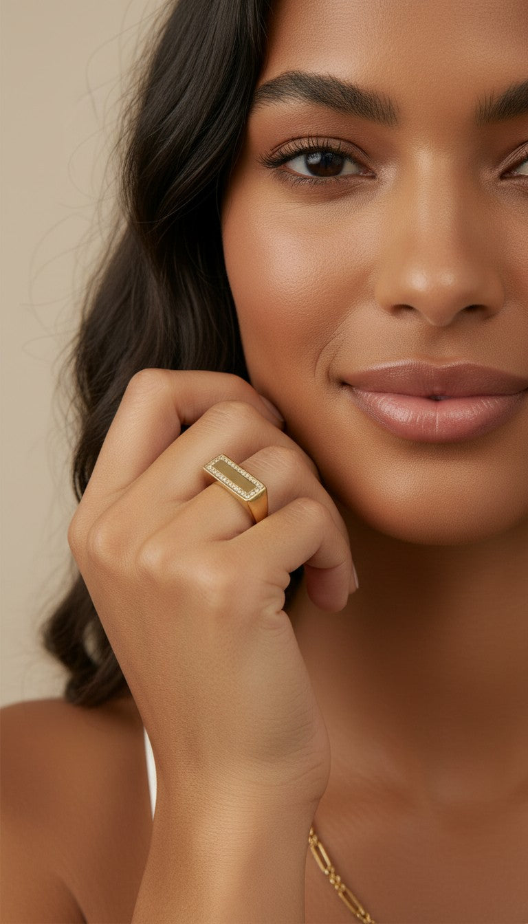 ✨ 18k Gold Filled CZ Flat Top Ring — Architectural Precision. Surface Sparkle. The Statement Ring Done Right.