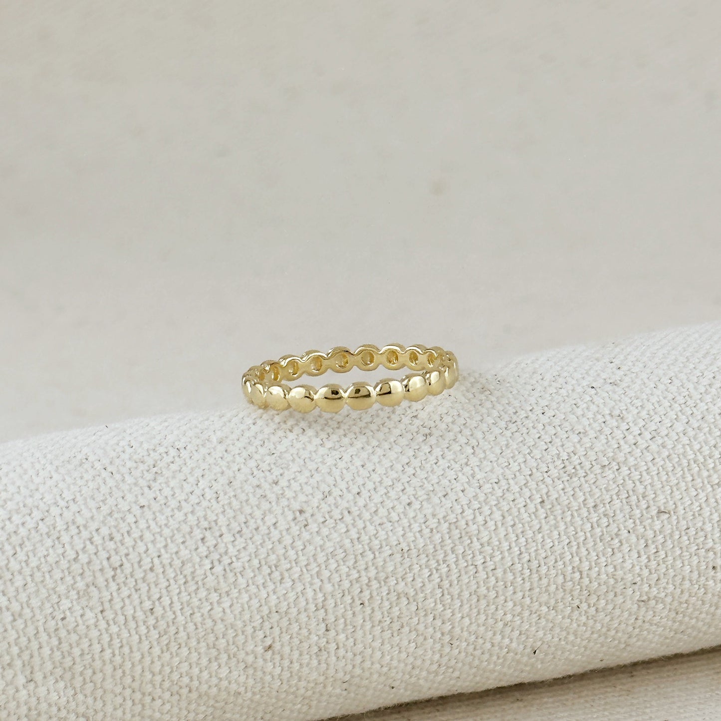 18k Gold Filled Flat Beaded Band Ring