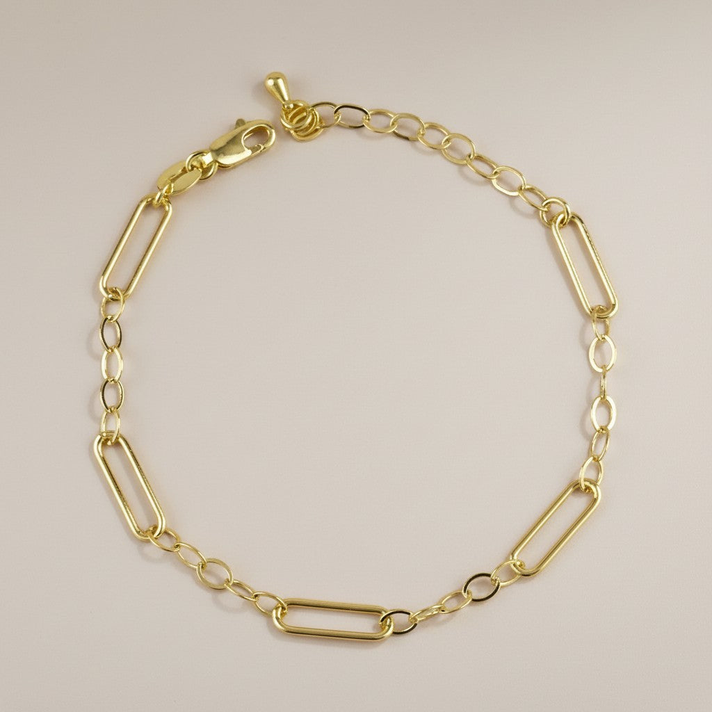 💛 18k Gold Filled Paperclip; Links Chain Bracelet — Two Textures, One Perfectly Balanced Wrist