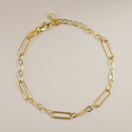 💛 18k Gold Filled Paperclip; Links Chain Bracelet — Two Textures, One Perfectly Balanced Wrist