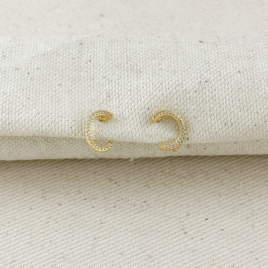 18k Gold Filled Half Round CZ Stud Earrings