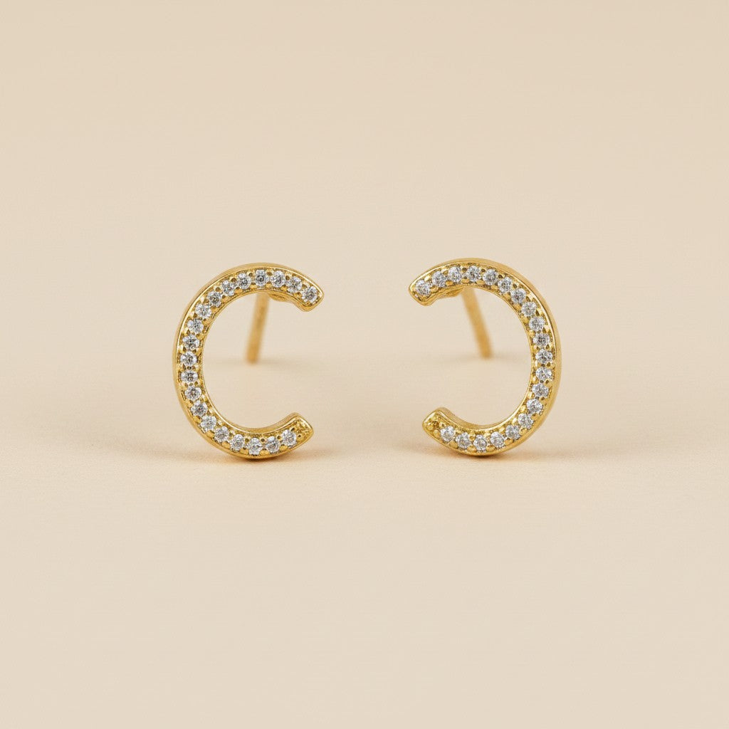 18k Gold Filled Half Round CZ Stud Earrings | Understated Sophistication