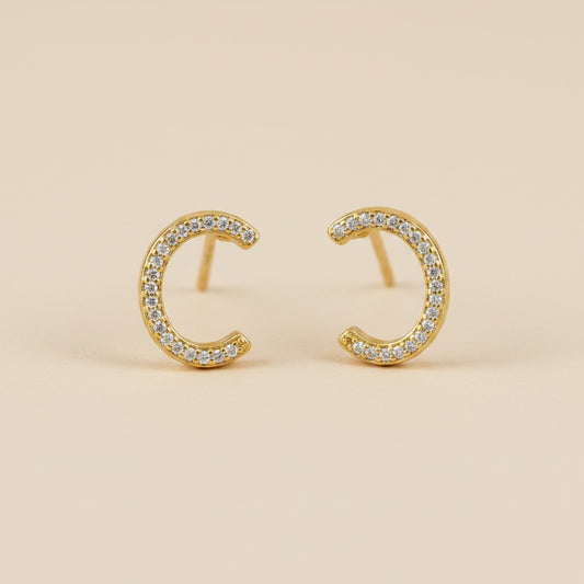 18k Gold Filled Half Round CZ Stud Earrings | Understated Sophistication