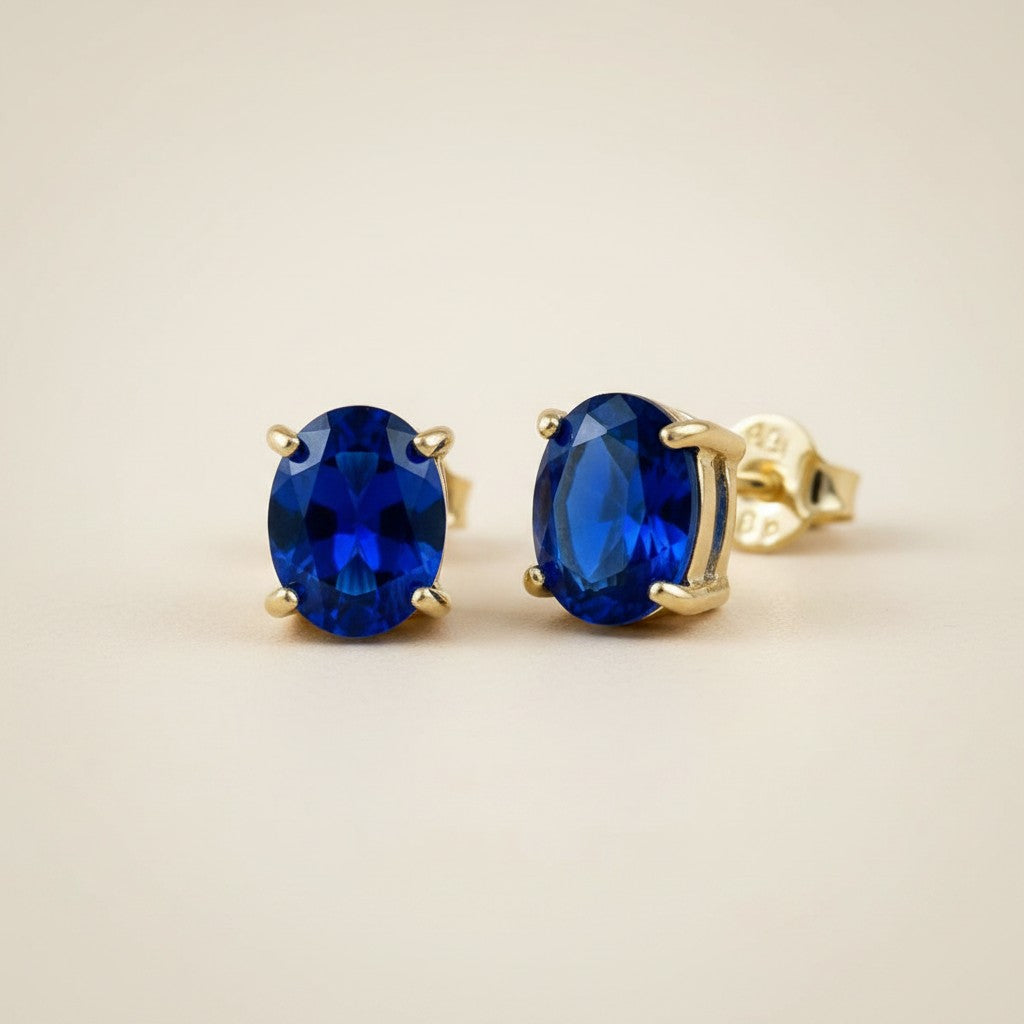 18k Gold Filled Oval Sapphire CZ Stud Earrings | Timeless Sparkle