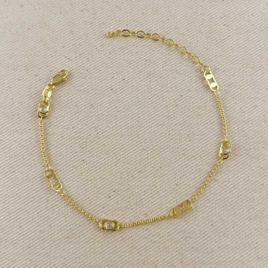 18k Gold Filled Detailed Plate & CZ Anklet
