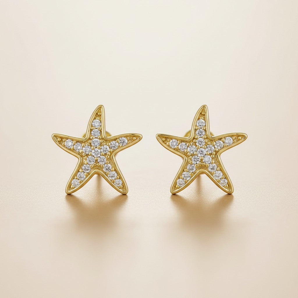 ⭐ 18k Gold Filled Pavé CZ Sea Star Stud Earrings — The Ocean on Your Ear. All Sparkle.