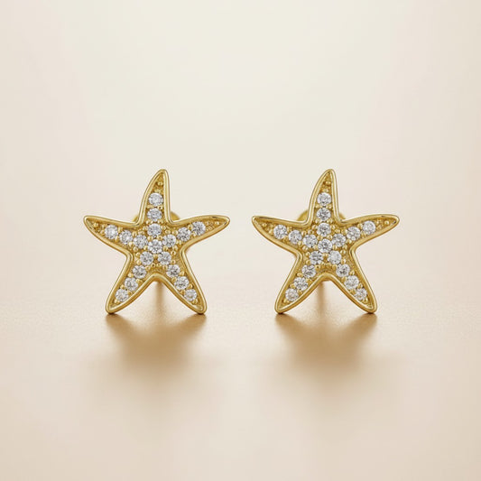⭐ 18k Gold Filled Pavé CZ Sea Star Stud Earrings — The Ocean on Your Ear. All Sparkle.