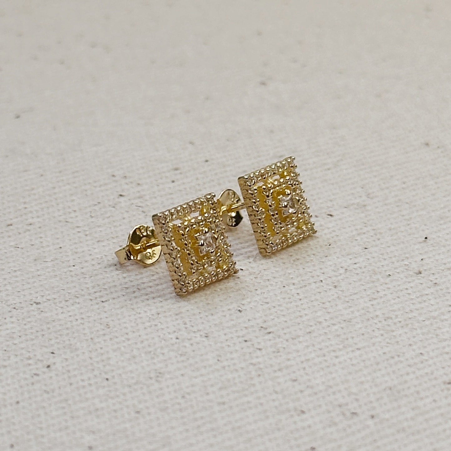 18k Gold Filled Micro CZ Princess Cut Stud Earrings