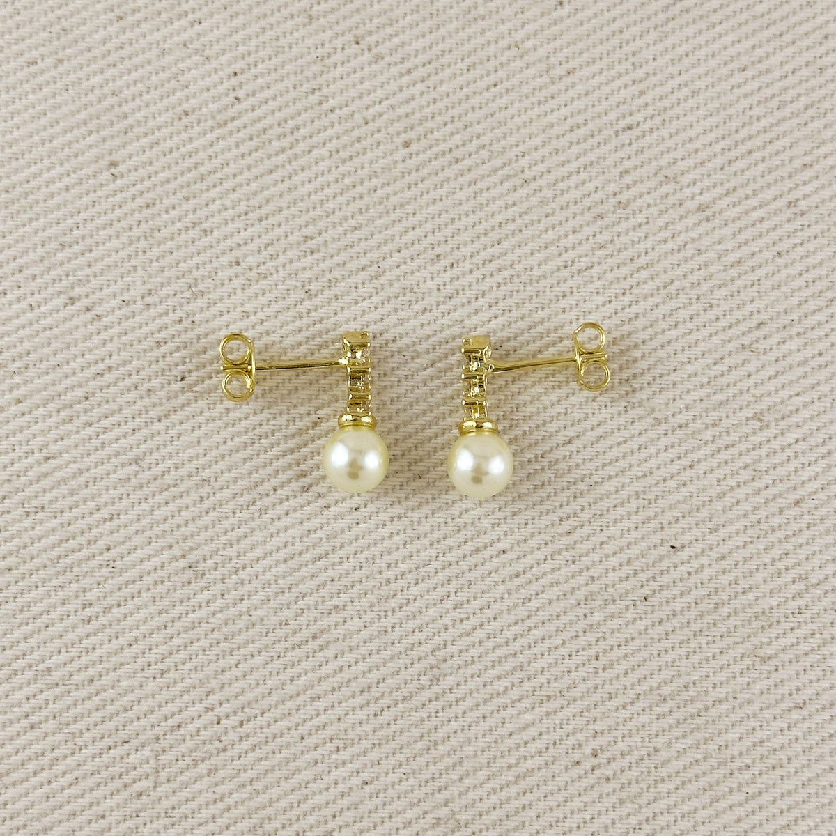 18k Gold Filled CZ & pearl Drop Stud Earrings