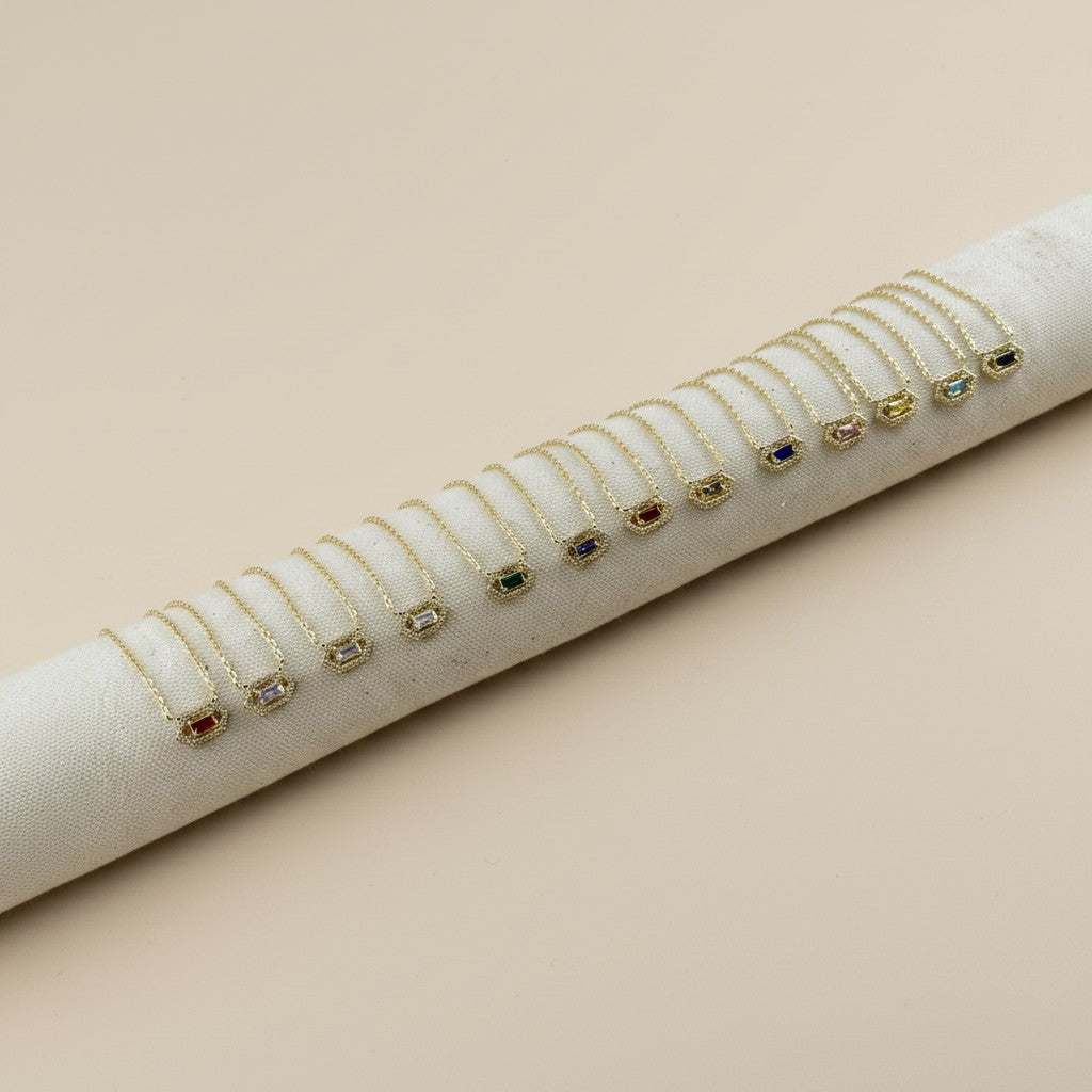 18k Gold Filled Baguette Birthstone Necklace | Personalized Sparkle