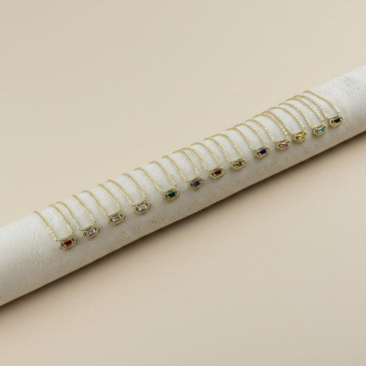 18k Gold Filled Baguette Birthstone Necklace | Personalized Sparkle