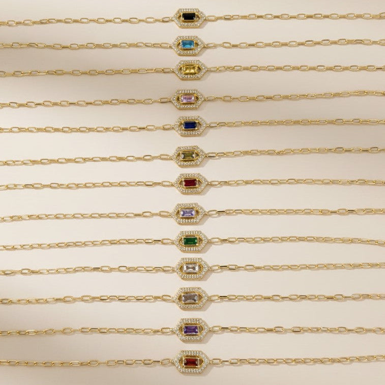 💎 18k Gold Vermeil Birthstone Baguette Bracelet — Your Month. Your Color. Your Stone.