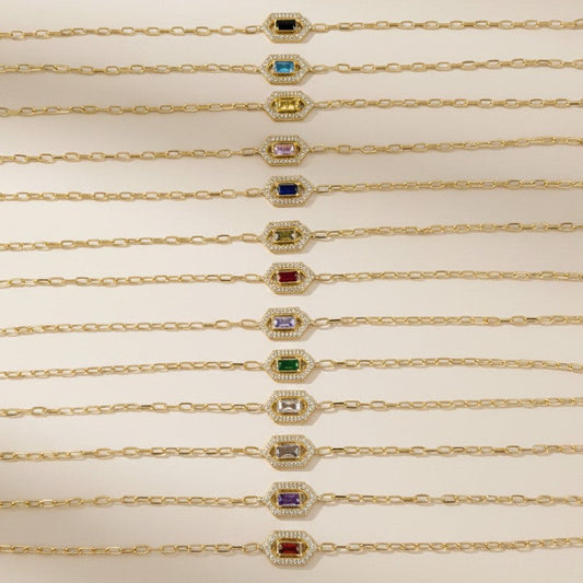 💎 18k Gold Vermeil Birthstone Baguette Bracelet — Your Month. Your Color. Your Stone.