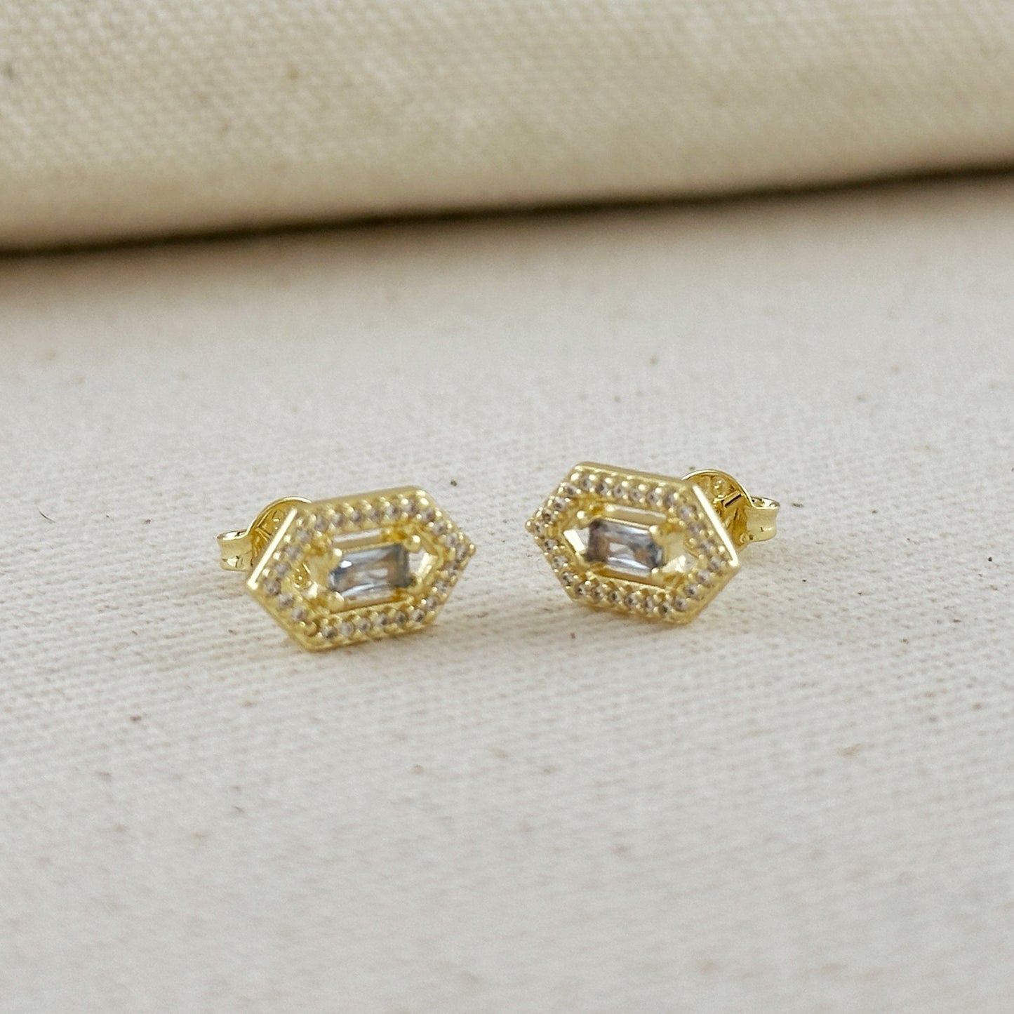 18k Gold Filled Fancy Birthstone Baguette Earrings