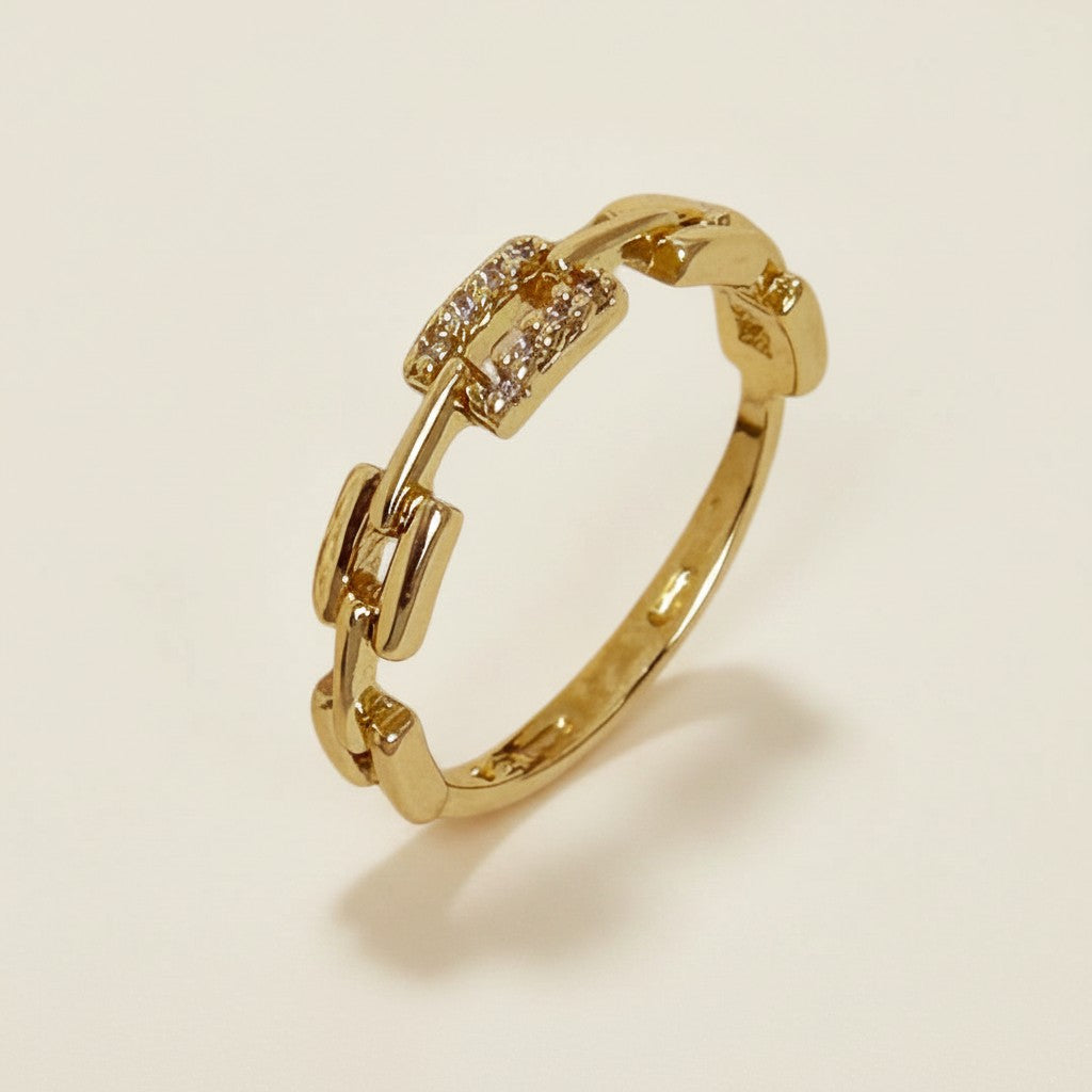 18k Gold Filled Chain Link CZ Ring | Daring Glam Statement