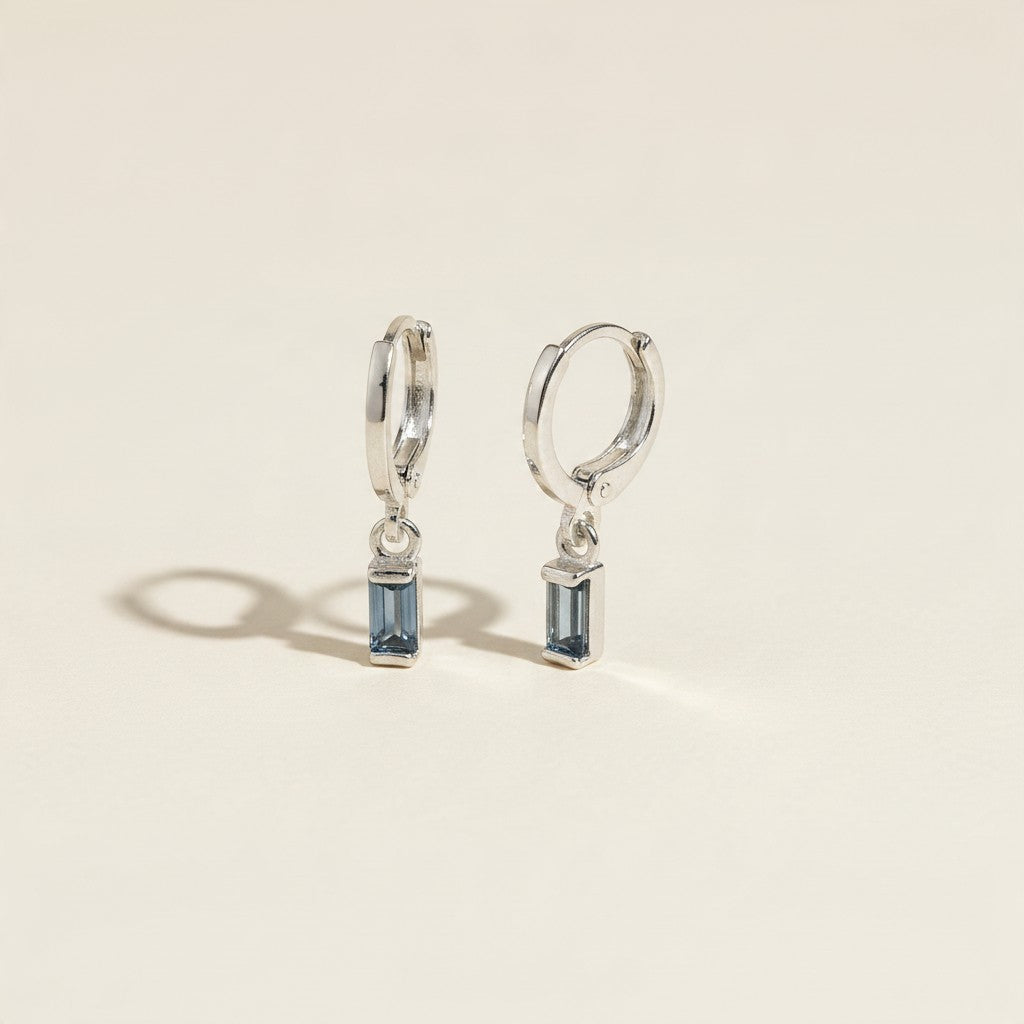 🌈 .925 Silver Filled Birthstone Baguette Huggie Hoop Earrings — Your Month. Your Color. A Daily Charm.