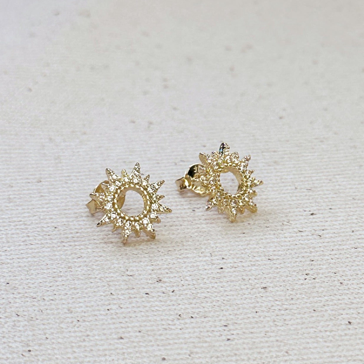 18k Gold Filled Round Spike CZ Stud Earrings