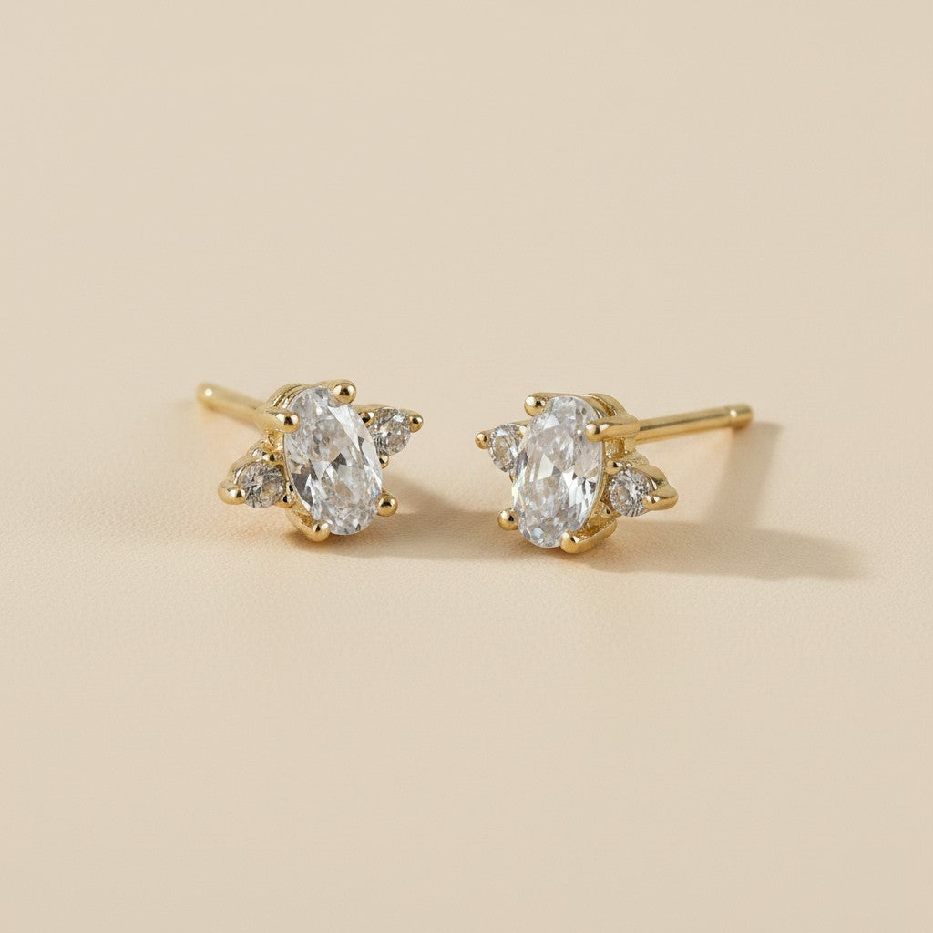 18k Gold Filled Oval CZ Stud Earrings | Classic Meets Contemporary