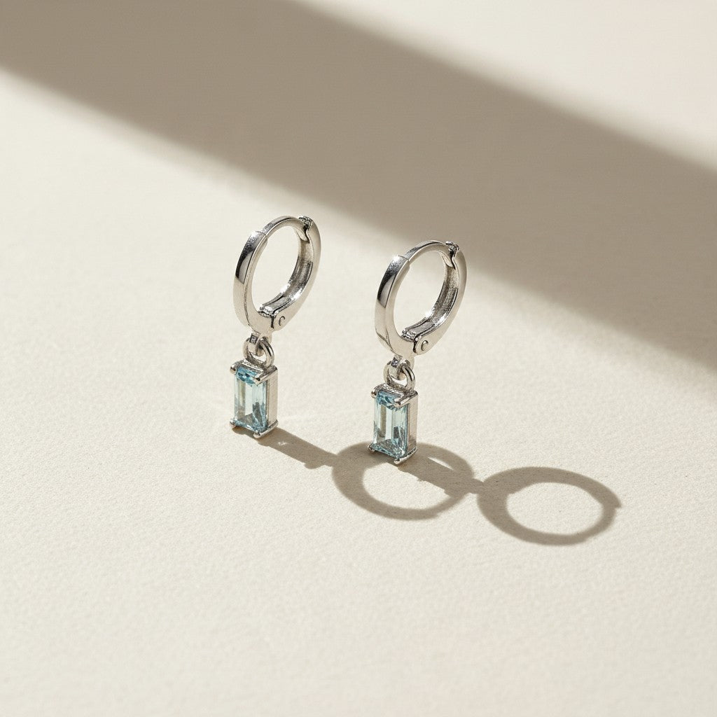 🌈 .925 Silver Filled Birthstone Baguette Huggie Hoop Earrings — Your Month. Your Color. A Daily Charm.