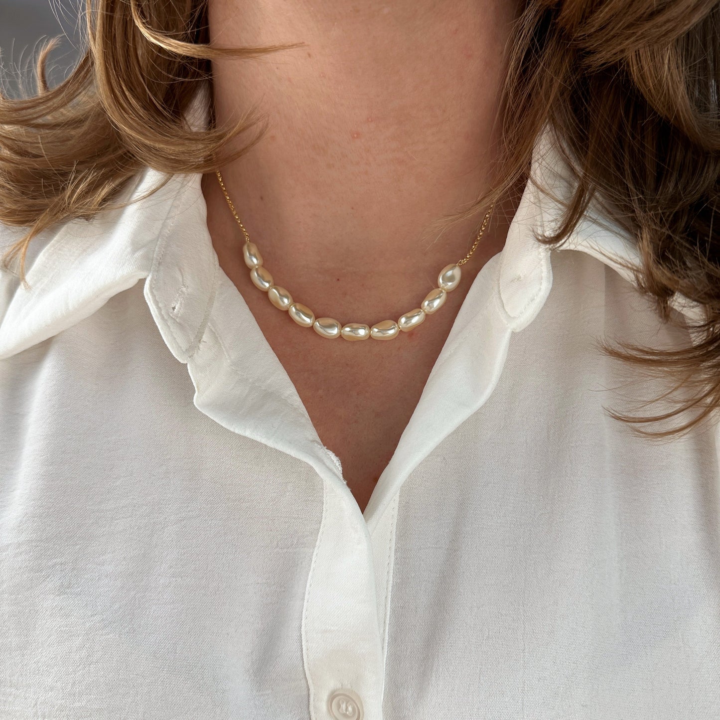 18k Gold Filled Row of  Baroque Pearls Necklace