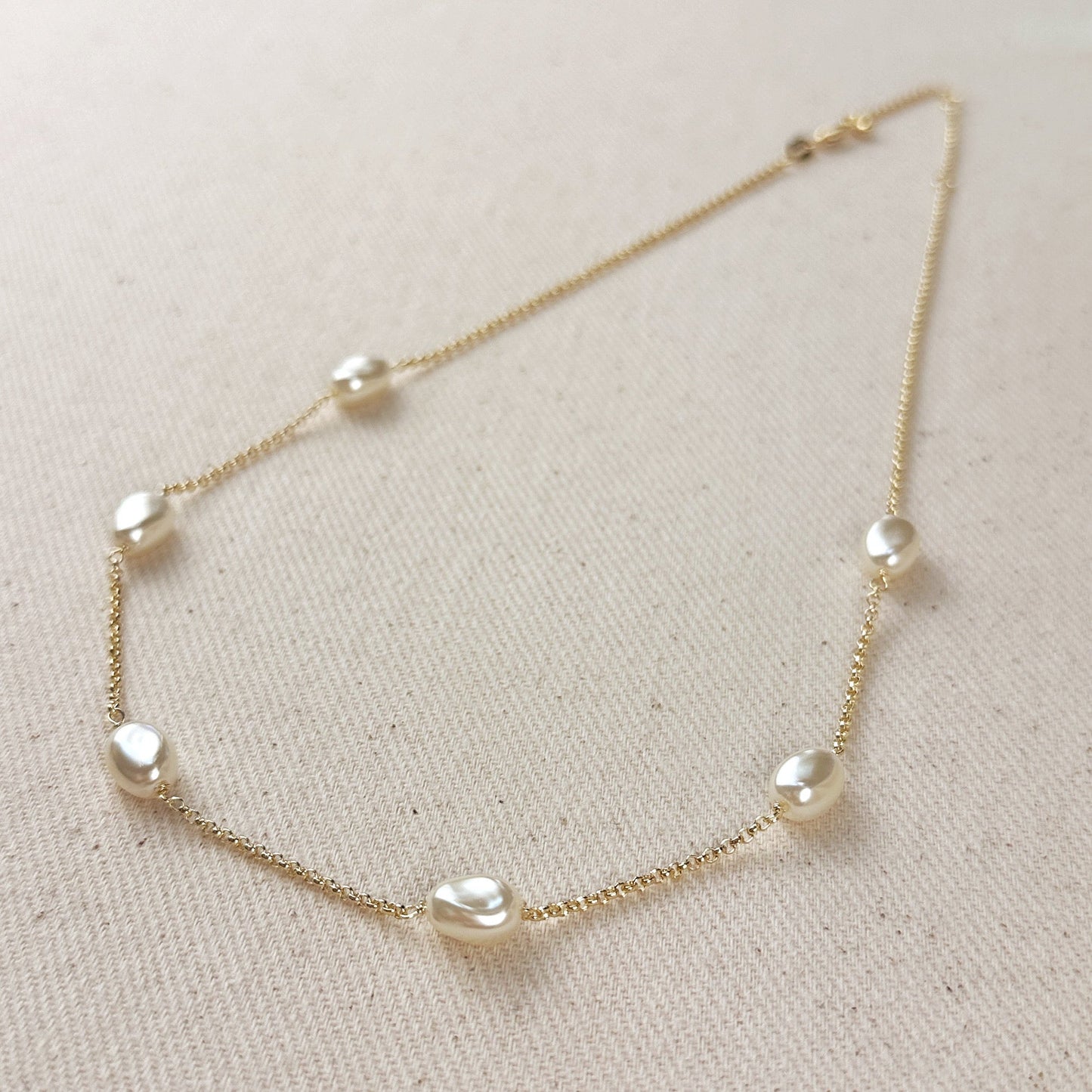 18k Gold Filled Spaced Baroque Pearls Necklace