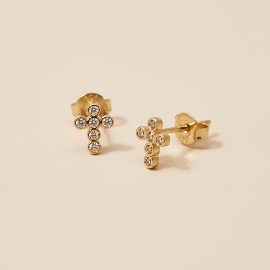 Cross Stud Earrings - Mini CZ Cross Earrings for Women - Hypoallergenic Religious Jewelry