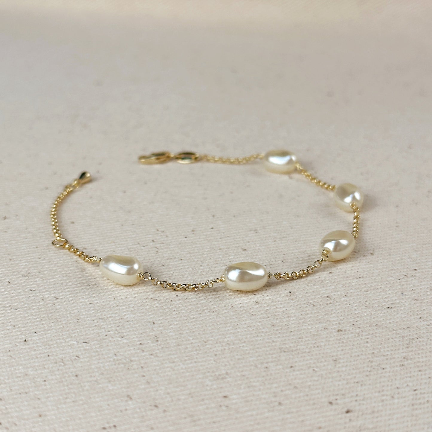 18k Gold Filled Spaced Baroque Pearl Bracelet