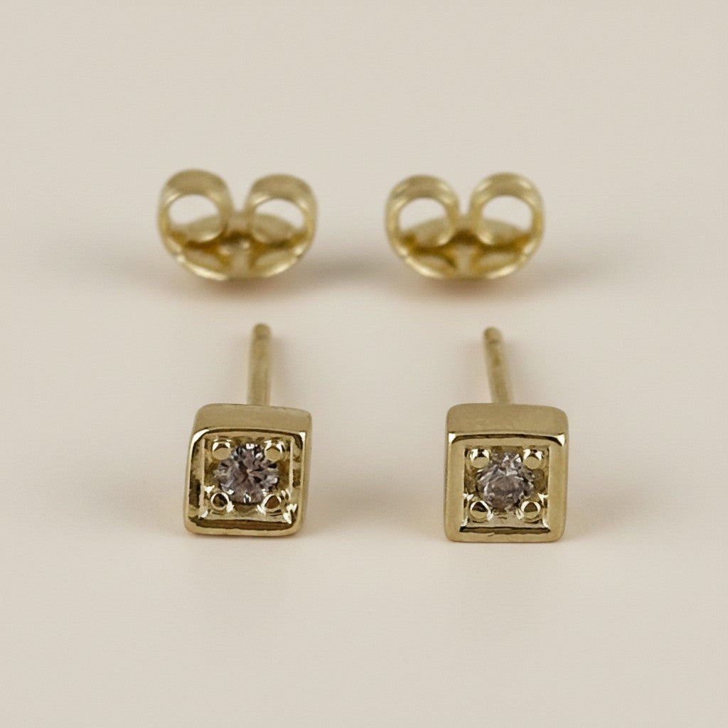 18k Gold Filled Square CZ Stud Earrings | Modern Geometric Style