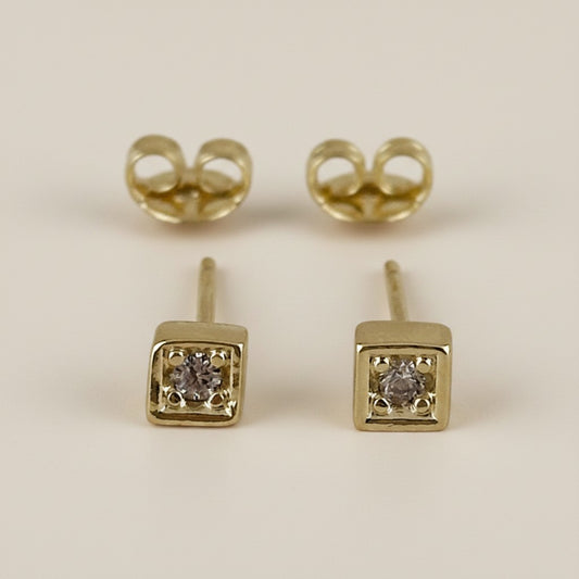18k Gold Filled Square CZ Stud Earrings | Modern Geometric Style