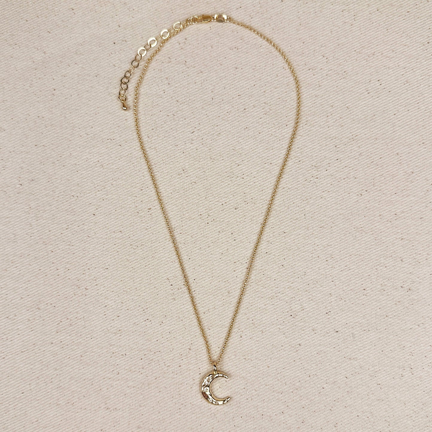 18k Gold Filled Hammered Crescent Moon CZ Necklace