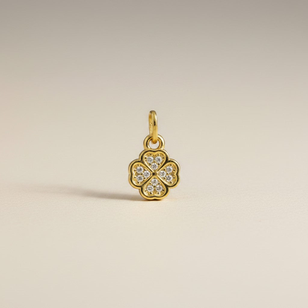 🍀 18k Gold Filled CZ Lucky Clover Charm — Faith. Hope. Love. Luck. All in One Tiny Charm.