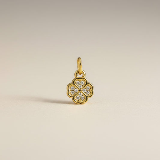🍀 18k Gold Filled CZ Lucky Clover Charm — Faith. Hope. Love. Luck. All in One Tiny Charm.