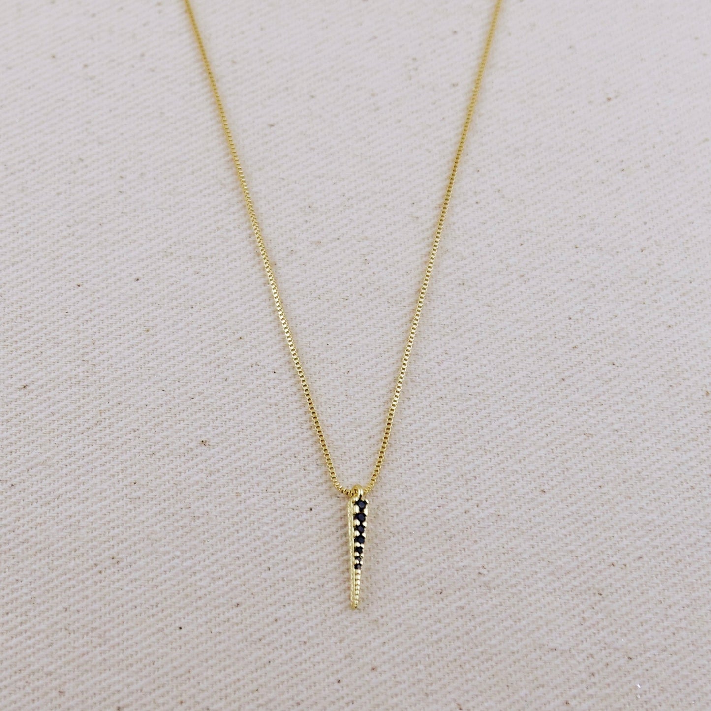 18k Gold Filled Black CZ Spear Necklace