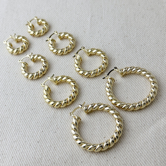 18k Gold Filled Twisted Tube Hoop Earrings - The Croissant Hoops