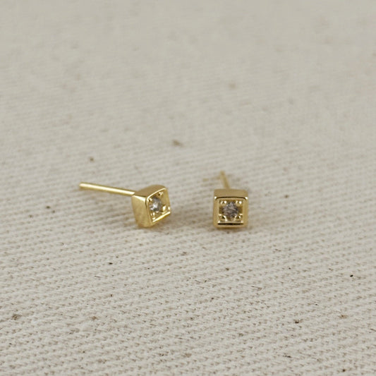 18k Gold Filled Mini CZ Square Stud Earrings