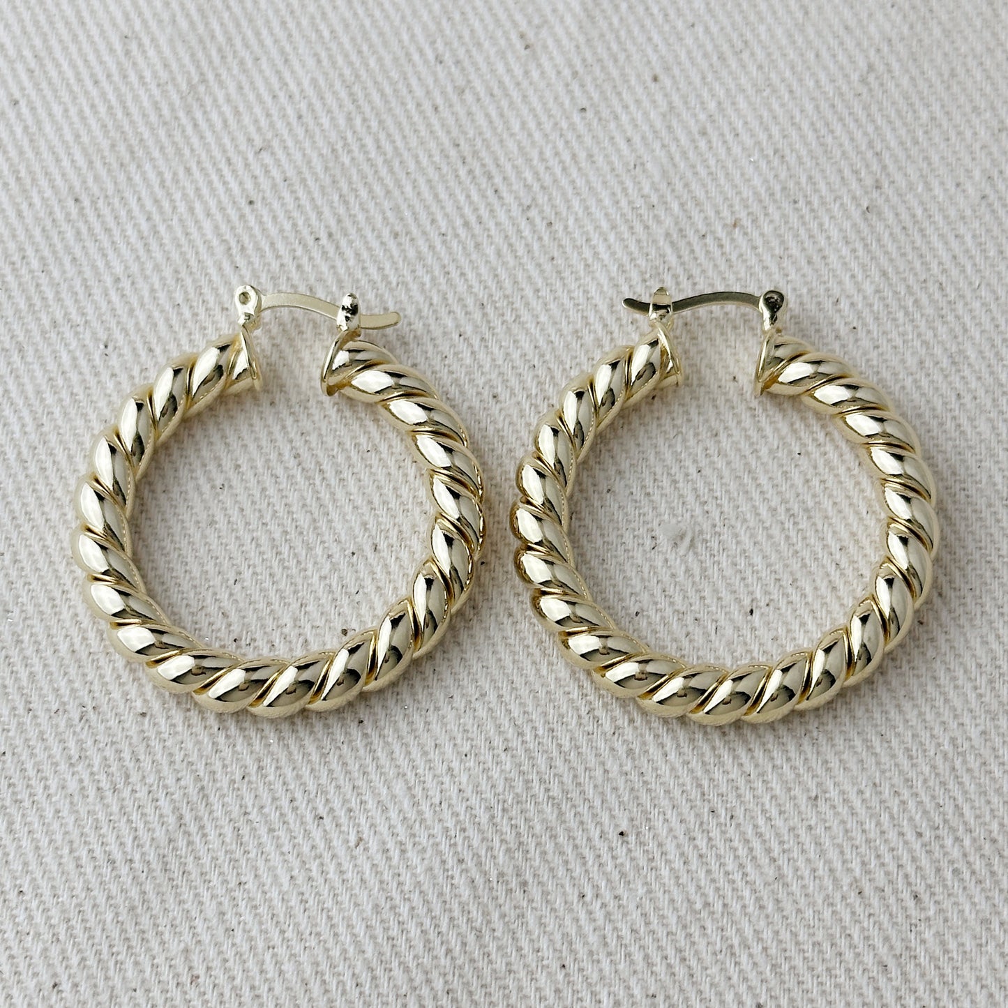 18k Gold Filled Twisted Tube Hoop Earrings - The Croissant Hoops