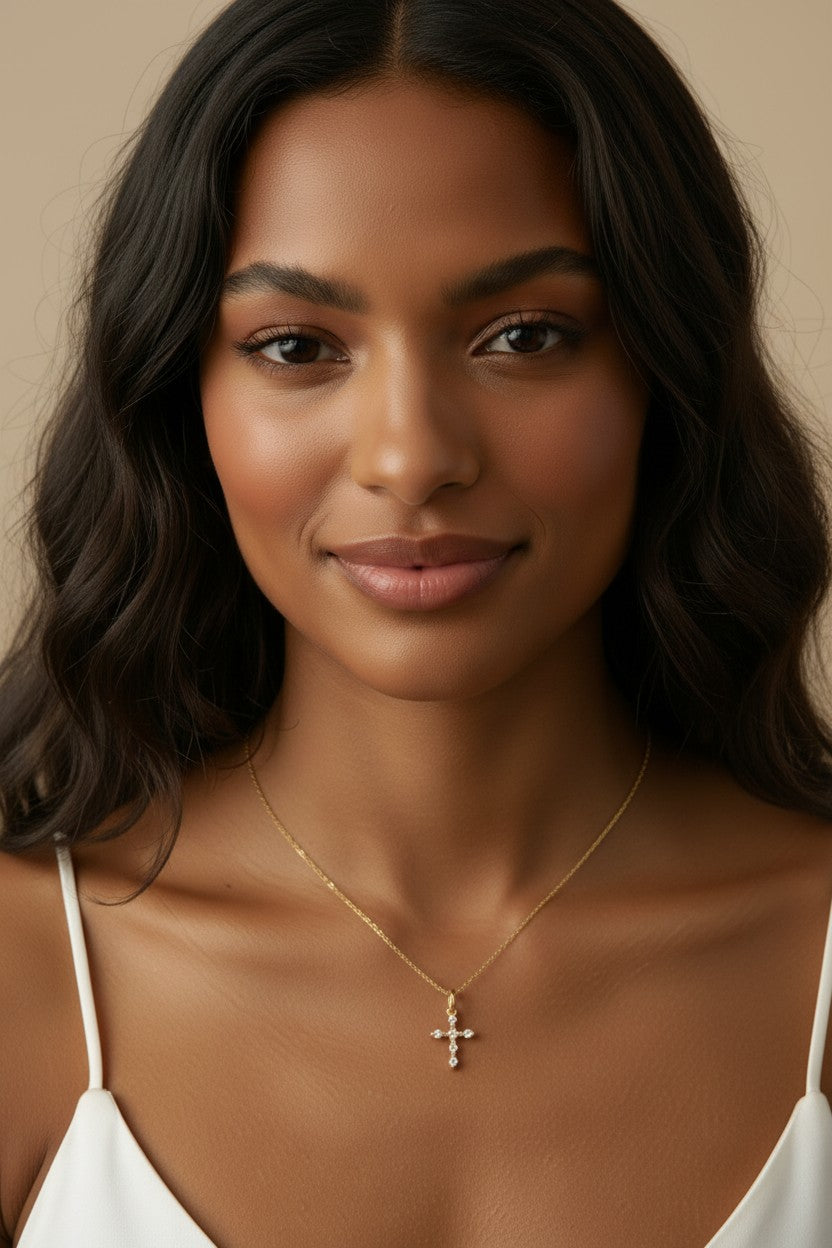 18k Gold Filled CZ Cross Necklace — Worn Close to the Heart, Every Single Day