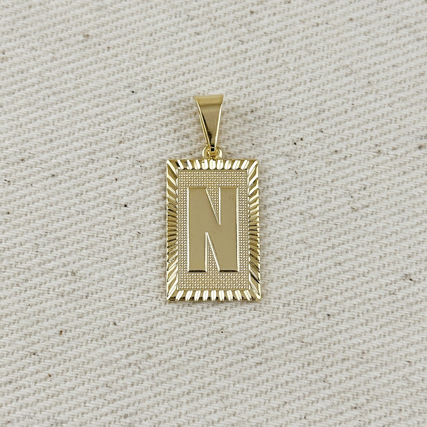 18k Gold Filled Vintage Diamond Cut Initial Plate Pendant